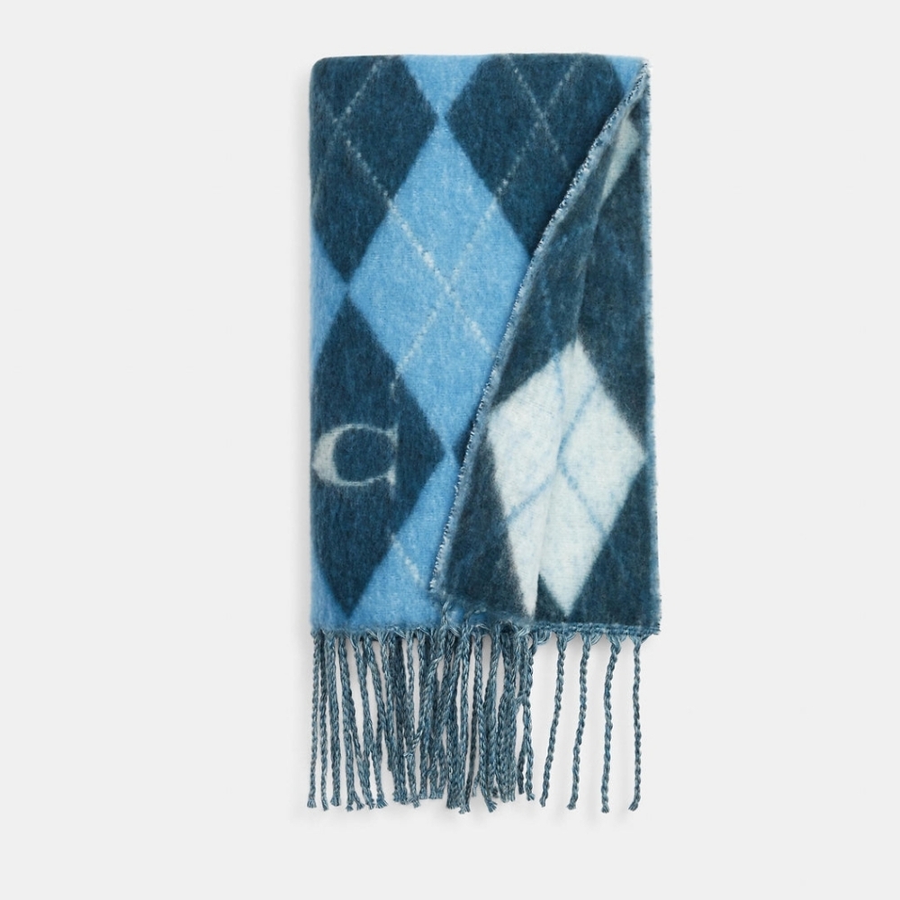 Coach Argyle Print Oversized Muffler Wool Scarf